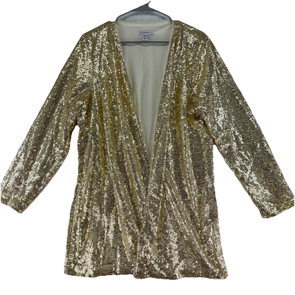 Isaac Mizrahi Live! Long Sleeve Sequin Sweater Top‎ Size Large Gold New Years